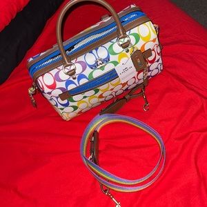 Coach Rawon Satchel in rainbow signature purse